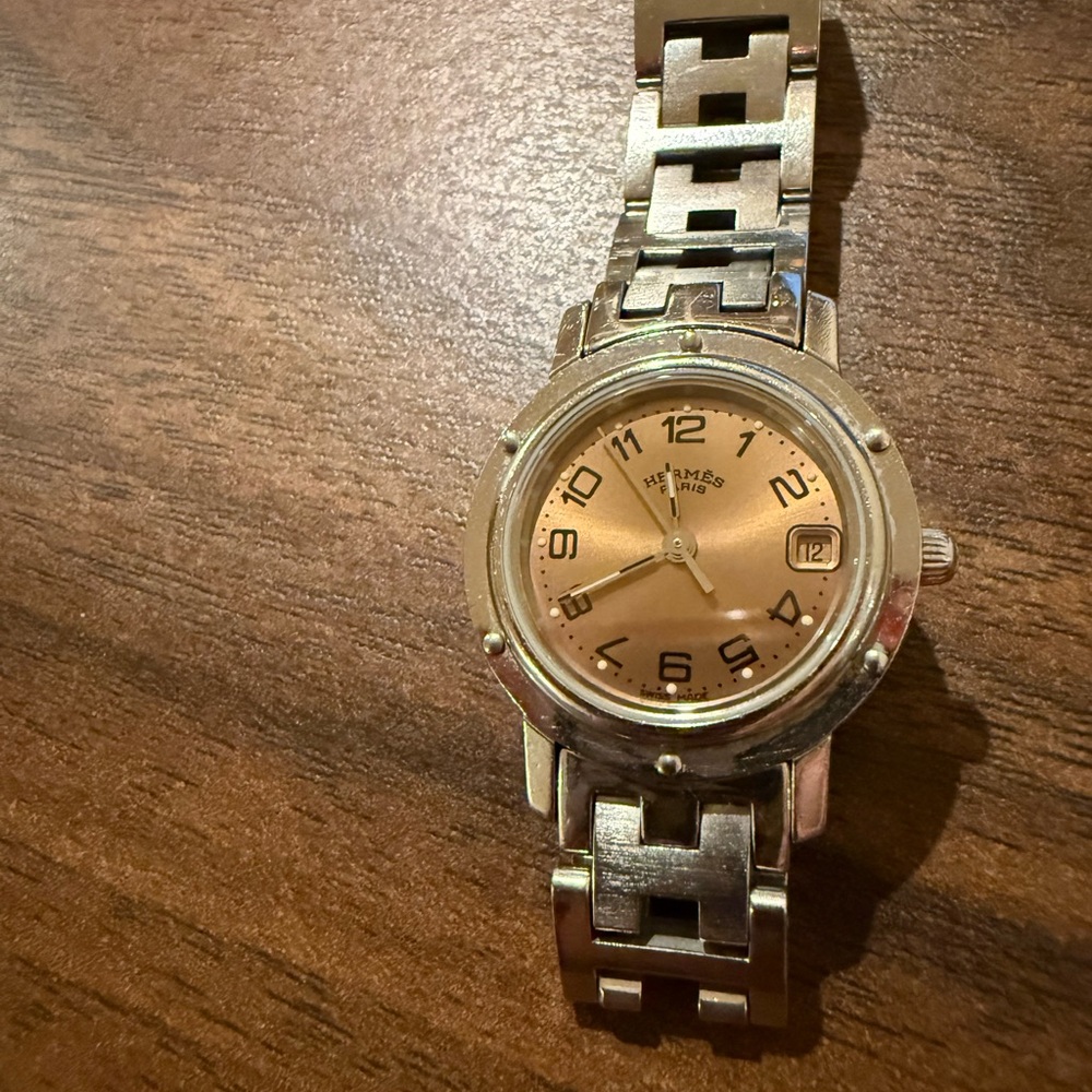 Hermès Clipper Silver with rose gold face watch